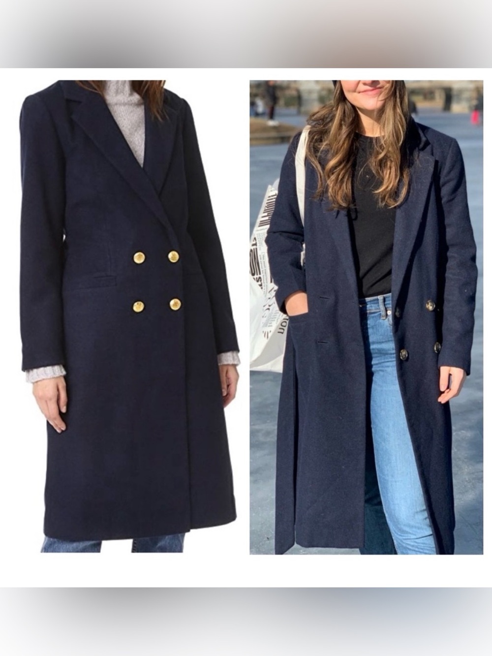 Ganni Classic Double-Breasted Navy Woman's Wool Blend Coat